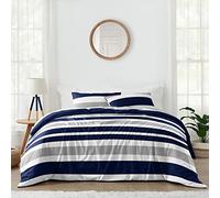 Set di biancheria da letto per bambini, 3 pezzi, colore: blu navy, grigio e bianco