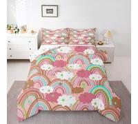 Set di biancheria da letto per bambini arcobaleno, romantico, con cuori e stelle, decorativo, per ragazze e adolescenti, con nuvole in stile cartone animato, piumino, con 2 federe, king size, 3 pezzi