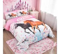 Set di biancheria da letto per bambini Chic Cherry Blossom Biancheria da letto Trapunta galoppo cavallo stampato trapunta 3D animale selvaggio set Trapunta camera da letto
