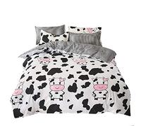 Set di biancheria da letto per bambini, con caricatura, 155x220 cm, con stampa di mucca, motivo a righe, set di biancheria da letto con animali dei cartoni animati, set da 2 pezzi