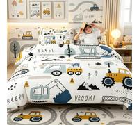 Set di biancheria da letto per bambini con cartoni animati per auto, set di biancheria da letto, per escavatore, trattore, bianco, giallo, copriletto, camera da letto, king e 3 pezzi
