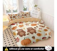 Set di biancheria da letto per bambini con ciondolo autunnale, copripiumino in microfibra con motivo zucche e animali (stile 2, king size, 240 x 220 cm + 50 x 75 cm x 2)
