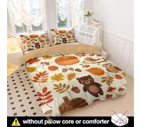 Set di biancheria da letto per bambini con ciondolo autunnale, copripiumino in microfibra con motivo zucche e animali (stile 1, king 240 x 220 cm + 65 x 65 cm x 2 cm)