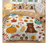 Set di biancheria da letto per bambini con ciondolo autunnale, copripiumino in microfibra con motivo zucche e animali (stile 4, king size, 240 x 220 cm + 50 x 75 cm x 2)