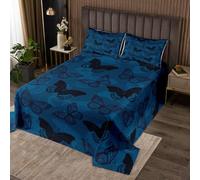 Set di biancheria da letto per bambini, con copripiumino blu retrò con stampa di farfalle nere, 2 pezzi, in stile bohémien, motivo falena e farfalle, con 1 federa (misura singola)