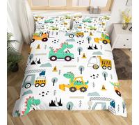 Set di biancheria da letto per bambini con copripiumino con motivo dinosauri per ragazzi e ragazze, set di biancheria da letto con veicoli da costruzione, camion, copripiumino con cerniera per