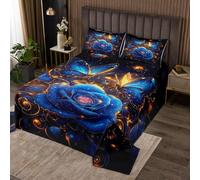Set di biancheria da letto per bambini, con copripiumino e 1 federa per letto singolo, motivo floreale con fiori e animali, motivo floreale blu con farfalle dorate, romantico copriletto in stile
