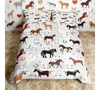 Set di biancheria da letto per bambini, con copripiumino e federe, per letto junior/culla, motivo cavalli kawaii, per ragazze e donne, grigio, a quadri, motivo a quadri, con motivo a quadri, per