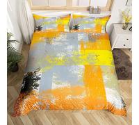 Set di biancheria da letto per bambini con decorazione gialla e grigia, stile vintage con pittura astratta, set copripiumino per donne e uomini moderno grunge art copripiumino disordinato ruggine