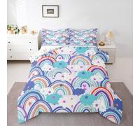 Set di biancheria da letto per bambini con motivo arcobaleno colorato, 3 pezzi, con nuvole in stile cartone animato, stelle, graffiti, per ragazzi, ragazze, adolescenti, romantici, hippie e bohémien