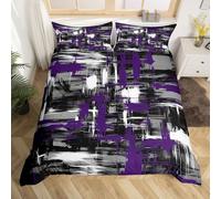 Set di biancheria da letto per bambini con motivo astratto nero e viola, per letto junior/culla, copripiumino geometrico per ragazzi e ragazze, decorazione moderna a righe, copripiumino traspirante