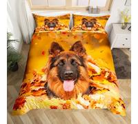 Set di biancheria da letto per bambini con simpatico cane e pastore tedesco, decorazione per camera da letto a tema animali 3D, per ragazzi e ragazze, con foglie d'acero e foglie d'acero autunnali e