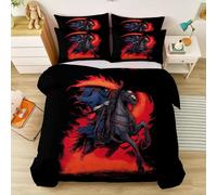 Set di biancheria da letto per bambini con stampa Halloween Fiamme della Morte Falce, Lavabile Microfibra Nero Copripiumino per ragazze adolescenti, Singolo (135 x 200 cm) personalizzato 3 pezzi