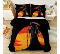 Set di biancheria da letto per bambini con stampa Tramonto Triste Mietitore Falce, Lavabile Microfibra Nero Copripiumino per ragazze adolescenti, Singolo (135 x 200 cm) personalizzato 3 pezzi
