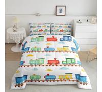 Set di biancheria da letto per bambini con treno a vapore, set di biancheria da letto per ragazzi e ragazze, decorazione per la camera dei bambini, per trasporto ferroviario, piumino con inserto blu e