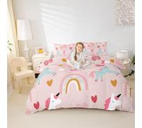 Set di biancheria da letto per bambini con unicorni in stile cartone animato set copripiumino per ragazze colore rosa traspirante con arcobaleno copripiumino matrimoniale con cerniera e 2 federe