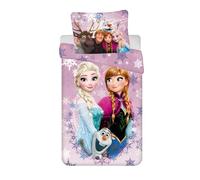 Set di biancheria da letto per bambini Disney Frozen con motivi di Anna e Elsa, cuscino e copripiumino 135/140 x 200 cm, viola