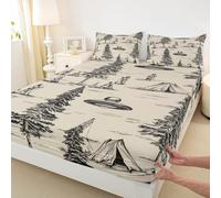 Set di biancheria da letto per bambini e adulti, con lenzuolo con angoli per letto king size, motivo con alieni UFO, per bambini e adulti, con tasca profonda, 3 pezzi, senza top piatto
