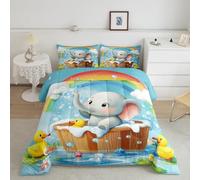 Set di biancheria da letto per bambini e adulti, grazioso set di biancheria da letto con elefante, per bambini e adulti, per camera da letto, motivo: nuvole arcobaleno in stile cartone animato, 2