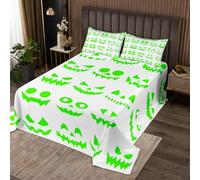 Set di biancheria da letto per bambini e bambine, con motivo di zucche spettrali, copriletto a tema Halloween, con viso di fantasma gotico, bianco e verde, set di biancheria da letto decorativo, per