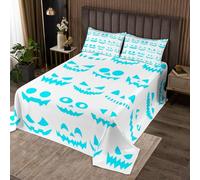Set di biancheria da letto per bambini e bambine, con motivo di zucche spettrali, copriletto a tema Halloween, fantasmi gotici, bianco e azzurro, set di biancheria da letto decorativo, per letto