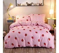 Set di biancheria da letto per bambini e ragazze, con 1 federa, motivo: frutta tropicale, con cerniera, 2 pezzi, rosa e rosso