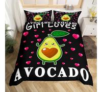 Set di biancheria da letto per bambini e ragazze con avocado con motivo a fumetto, con scritta "Just A Girl Who Loves avocado", per copriletto, 2 pezzi, con cerniera, per letto singolo