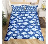 Set di biancheria da letto per bambini e ragazze con motivo di pesci, motivo marino, per bambini e ragazze e ragazzi subacquei, con simpatiche creature marine, blu, 3 pezzi, per letto matrimoniale,