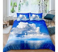 Set di biancheria da letto per bambini e ragazze, con motivo oceano, con nuvole di cumulo bianco, ultra morbido, hawaiano, tropicale, isola, super king, con cerniera