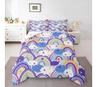 Set di biancheria da letto per bambini e ragazzi, ragazzi e adolescenti, motivo a righe colorate, con motivo arcobaleno e nuvole, con 2 federe, per letto matrimoniale, 3 pezzi