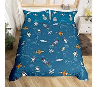 Set di biancheria da letto per bambini Galaxy Cartoon Rocket Cute Astronaut Decor Biancheria da letto Matrimoniale Stelle Astronave Comforter Spazio Esterno Adventure Copripiumino Set di 2 federe Blu