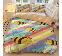 Set di biancheria da letto per bambini, motivo ape e arcobaleno, a righe con fiori in stile cartone animato, per camera dei bambini, decorativo, in morbida microfibra (stile 3, king size 240 x 220 cm