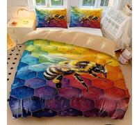 Set di biancheria da letto per bambini, motivo: ape e arcobaleno, a righe, per camera dei bambini, decorativo, in morbida microfibra, (stile 5, matrimoniale 200 x 200 cm + 65 x 65 cm x 2)