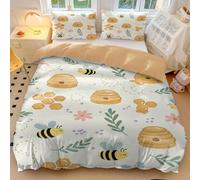 Set di biancheria da letto per bambini, motivo: ape e arcobaleno, a righe, per camera dei bambini, decorativo, in morbida microfibra, stile 2, singolo 135 x 200 cm + 65 x 65 cm x 2 cm