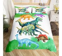 Set di biancheria da letto per bambini, motivo: dinosauri colorati e fantasiosi, per bambini, motivo: animali della giungla T-Rex, 3 pezzi, per letto matrimoniale