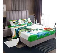 Set di biancheria da letto per bambini, motivo: dinosauri colorati, motivo: Dino della giungla, lenzuolo con angoli T-Rex, per letto matrimoniale, 4 pezzi