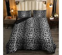 Set di biancheria da letto per bambini, motivo: leopardo ghepardo africano, safari, animali piumino, grigio argento, nero, piumone e piumone, reversibile, Bedding Piumino 200x200cm
