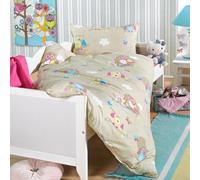 Set di biancheria da letto per bambini per bambine e ragazzi, 100 x 135 cm + 40 x 60 cm, 100% cotone rinforzato, chiusura lampo, gufo, crema