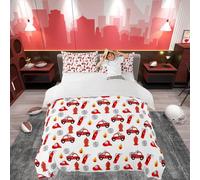 Set di biancheria da letto per bambini per camion dei pompieri, set di biancheria da letto, per bambini, per bambini, per bambini, pompiere e auto, per bambini, motivo: pompiere e pompiere, per casco