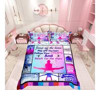 Set di biancheria da letto per bambini ragazzi e bambini ginnasta sportiva Comforter set ultra morbido decorazione plaid griglia viola copriletto taglia singola 2 pezzi