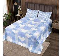 Set di biancheria da letto per bambini, ragazzi e ragazze, con motivo a quadri, in stile shabby chic, colore: bianco e blu, set di biancheria da letto decorativo, per letto queen size