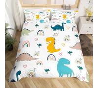 Set di biancheria da letto per bambini, ragazzi e ragazze, con stampa digitale 3D, copripiumino per letto singolo, decorazione per camera da letto, motivo dinosauro cartone animato, colore blu, 2