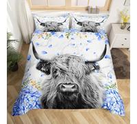 Set di biancheria da letto per bambini, ragazzi e ragazze, stile bohémien, con motivo floreale e mucca delle Highland, per lettino/culla, stile western, divertente, decorazione per camera da letto, 2
