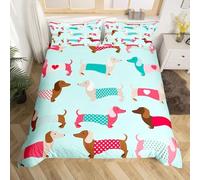 Set di biancheria da letto per cani con bassotto con motivo a fumetto per bambini ragazzi ragazze cartone animato bassotto cucciolo trapunta Kawaii per animali domestici 2 pezzi con cerniera taglia s