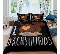 Set di biancheria da letto per cani e cuccioli, motivo bassotto con cartoni animati, 3 pezzi, colore nero