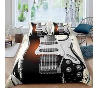 Set di biancheria da letto per chitarra e chitarra con tema musica rock, strumento musicale e biancheria per ragazzi e ragazze e bambini, in stile retrò e leggero, copriletto super king con 2 federe