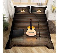 Set di biancheria da letto per chitarra, motivo musicale, per chitarra, ragazzi, ragazzi, strumenti per chitarra, copripiumino motivo musicale, microfono, copriletto per camera