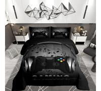 Set di biancheria da letto per cuffie con controller di gioco colore nero grigio per videogiochi con melodia musicale 1 Trapunta con 1 federa morbida