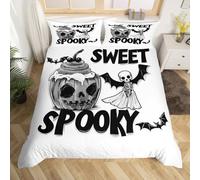 Set di biancheria da letto per culla, motivo zucca fantasma, stile vintage, per bambini, ragazze, ragazzi, decorazione per la camera di bambini, pipistrelli neri, ragno e pipistrelli, traspirante
