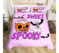 Set di biancheria da letto per culla, motivo: zucca, lanterna, fantasmi, stile Halloween, per bambini, ragazze, ragazzi, decorazione per la stanza, copripiumino traspirante (senza piumino), viola e